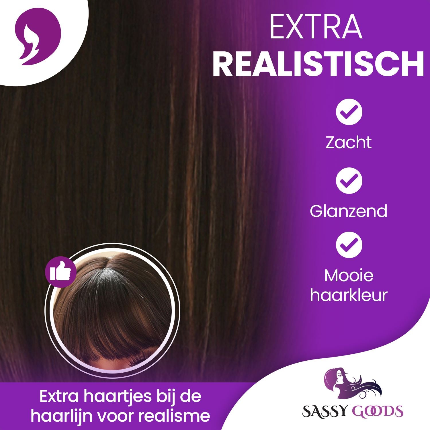 Bruine Korte Pruik Steil Pruik Sassy Goods 