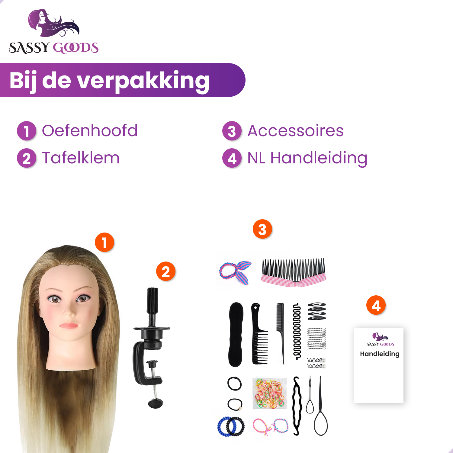 Blond Ombre Oefenhoofd Kapperspop met Statief & Styling Accessoires - Geschikt om te stijlen, knippen en vlechten