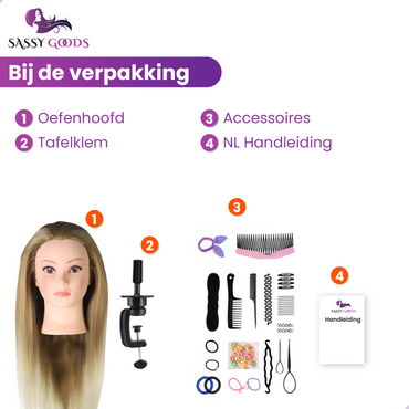 Blond Ombre Oefenhoofd Kapperspop met Statief & Styling Accessoires - Geschikt om te stijlen, knippen en vlechten