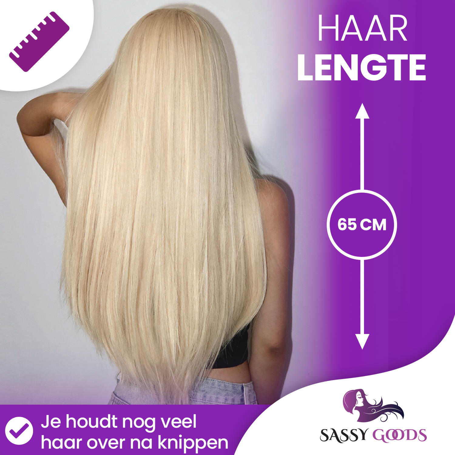 Blonde Pruik Steil - 65 cm