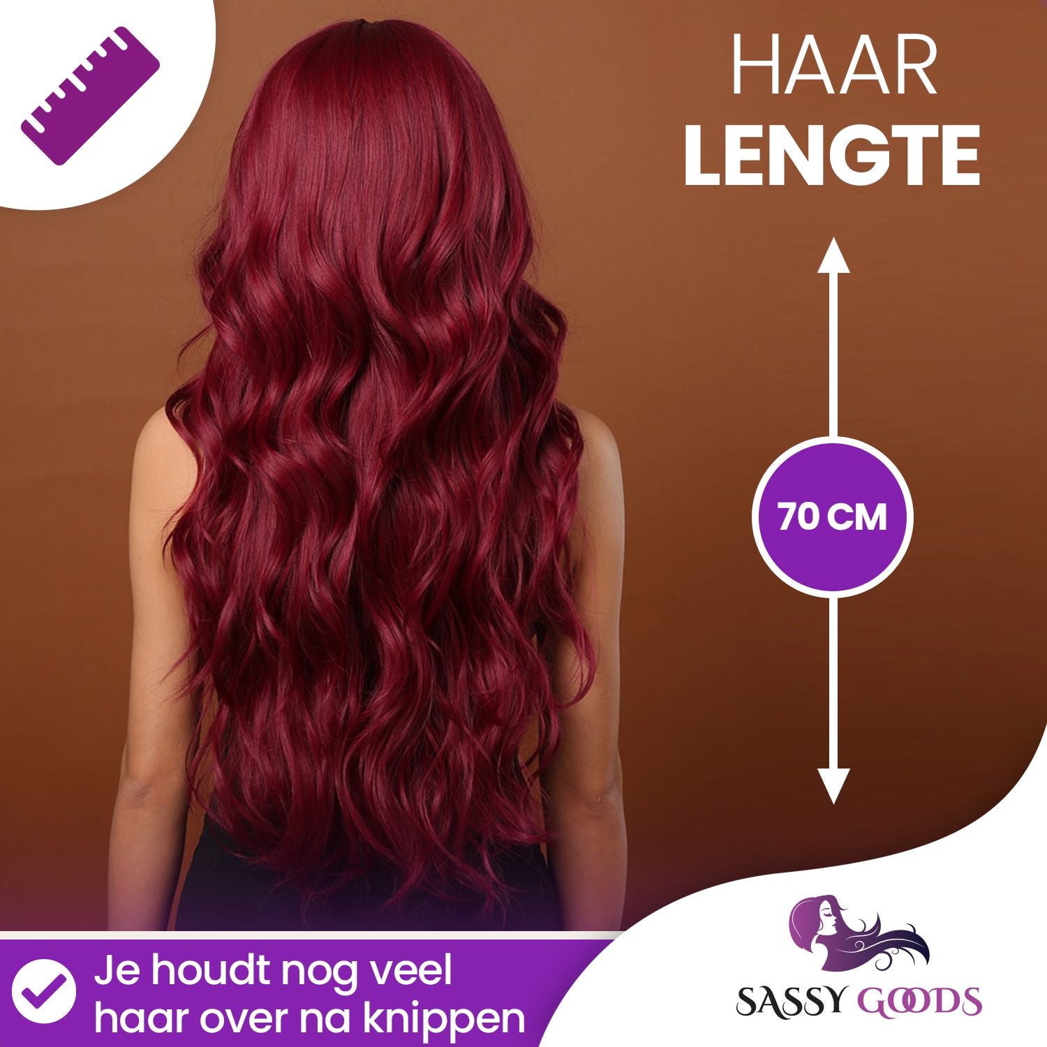 Donkerrode Pruik met Pony Pruik Sassy Goods 
