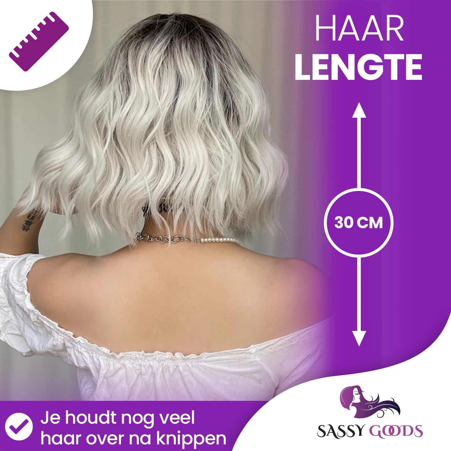 As Ombre Pruik - Pruiken Dames Kort Haar - Wig - Zilver Grijs - 30 cm Pruik Sassy Goods 