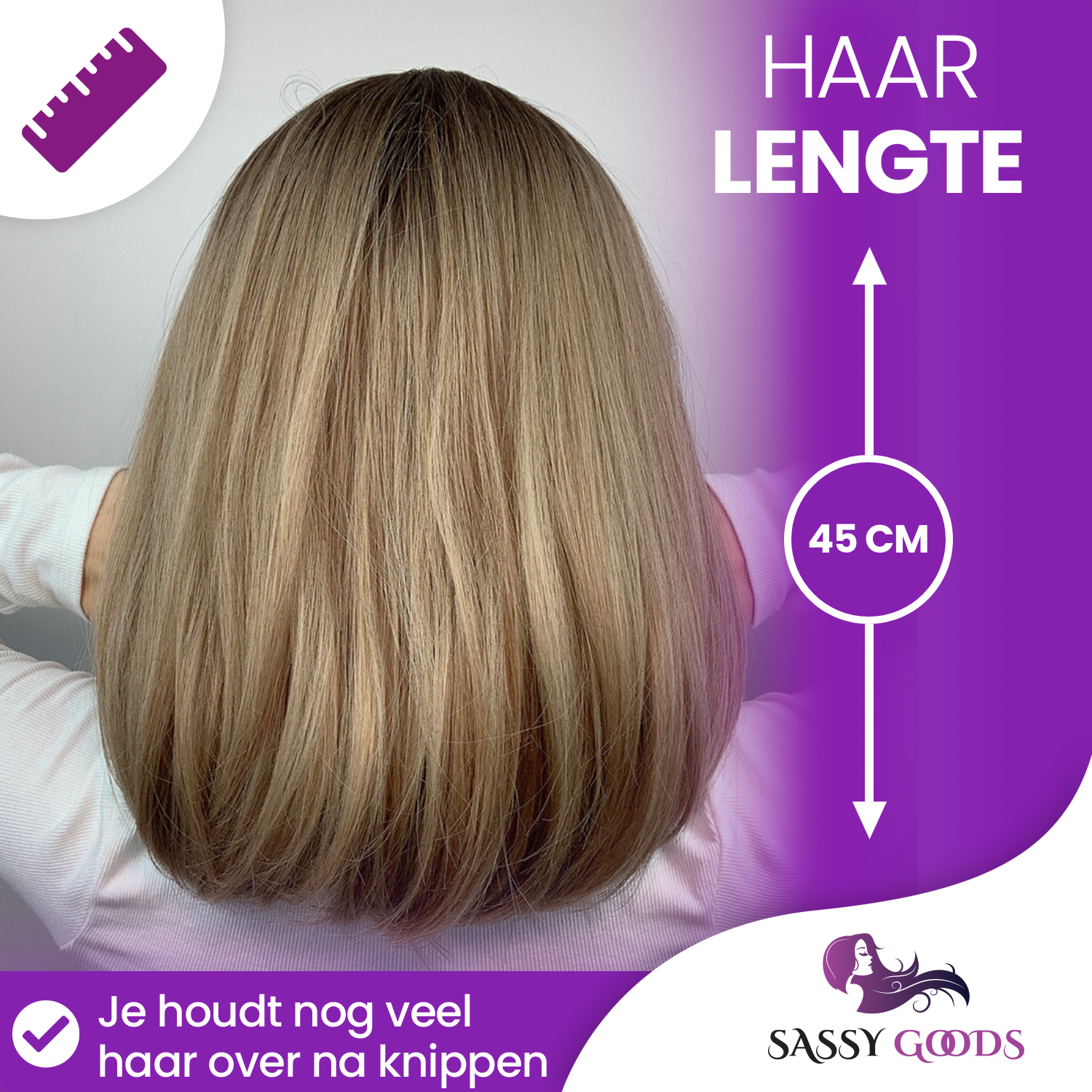 Bruine Pruik met Pony - Pruiken Dames Half Lang Haar - 45 cm