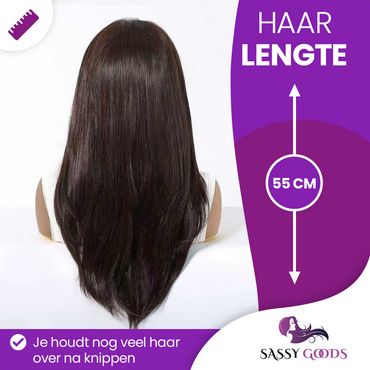 Luxe Donkerbruine Pruik Front Lace Wig met Lagen - 55 cm