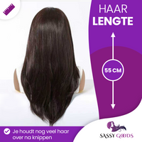 Luxe Donkerbruine Pruik Front Lace Wig met Lagen - 55 cm