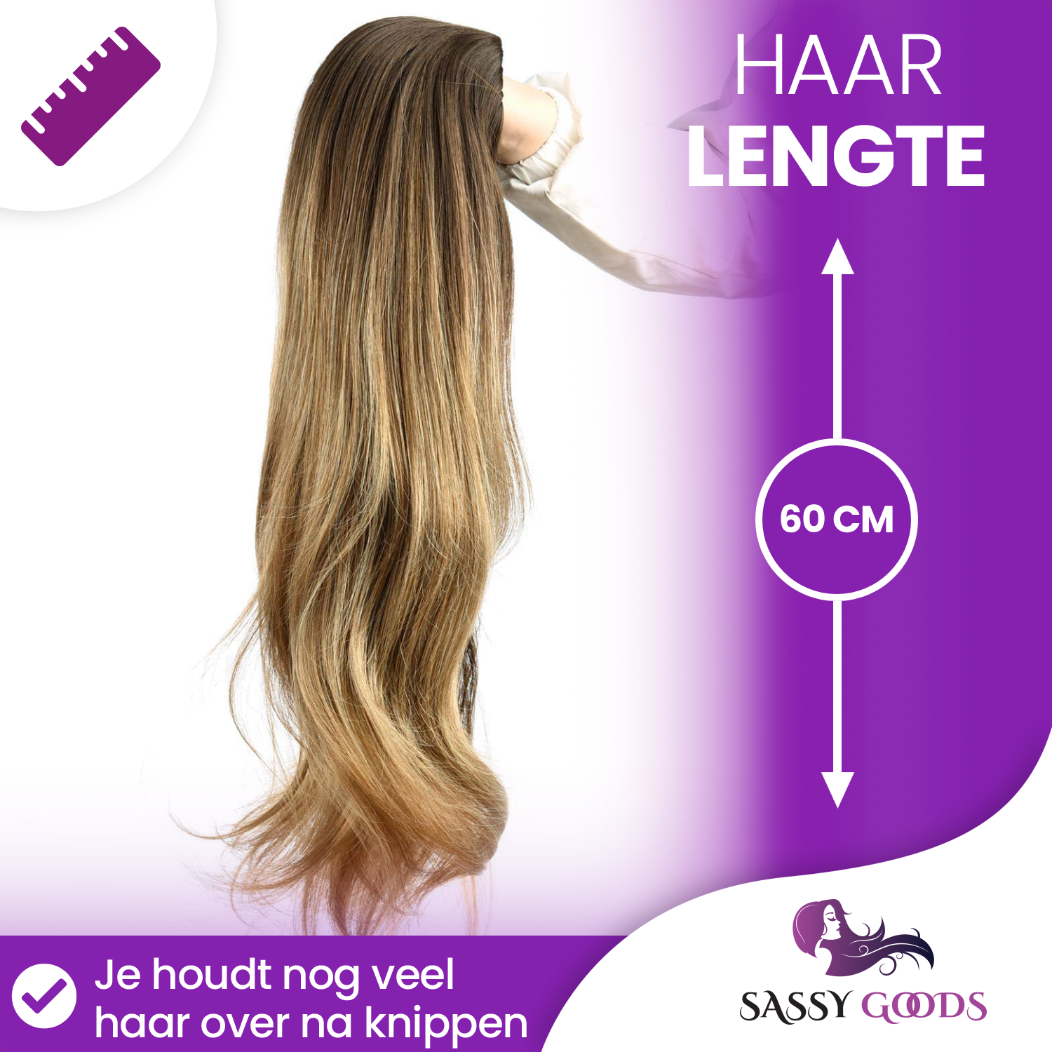 Halve Pruik - Hair Extensions Haarstuk - Ombre Bruin - Half Wig - 60 cm