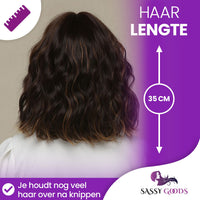 Pruik kort haar Donkerbruin met highlights 35 cm Pruik Sassy Goods 