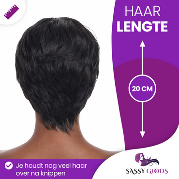 Pixie Pruik Zwart - 100% Human Hair
