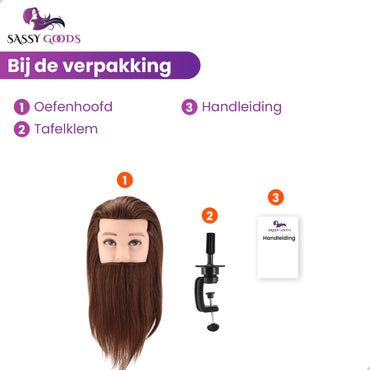Kappershoofd - Kapperspop - Oefenhoofd Man - Bruin - 35 cm Oefenhoofd Sassy Goods 