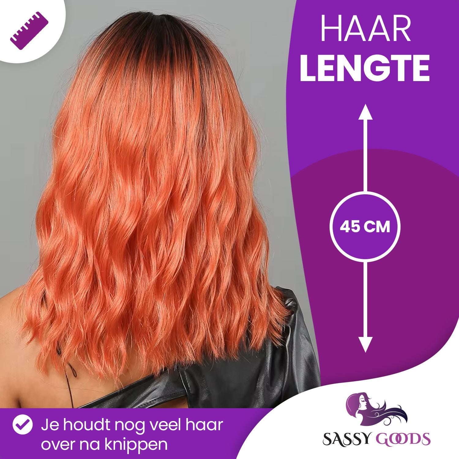 Koper Oranje Pruik met Pony Kort Pruik Sassy Goods 