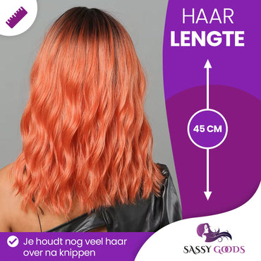 Koper Oranje Pruik met Pony Kort Pruik Sassy Goods 