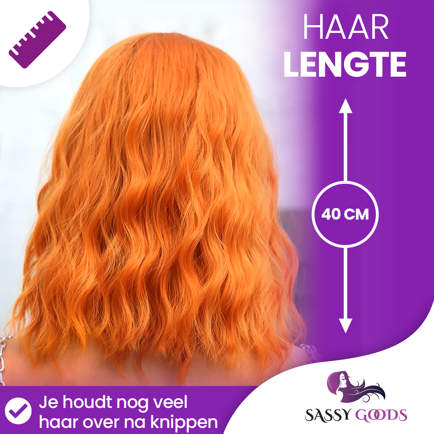 Koper Oranje Pruik met Pony Kort