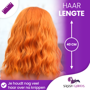 Koper Oranje Pruik met Pony Kort