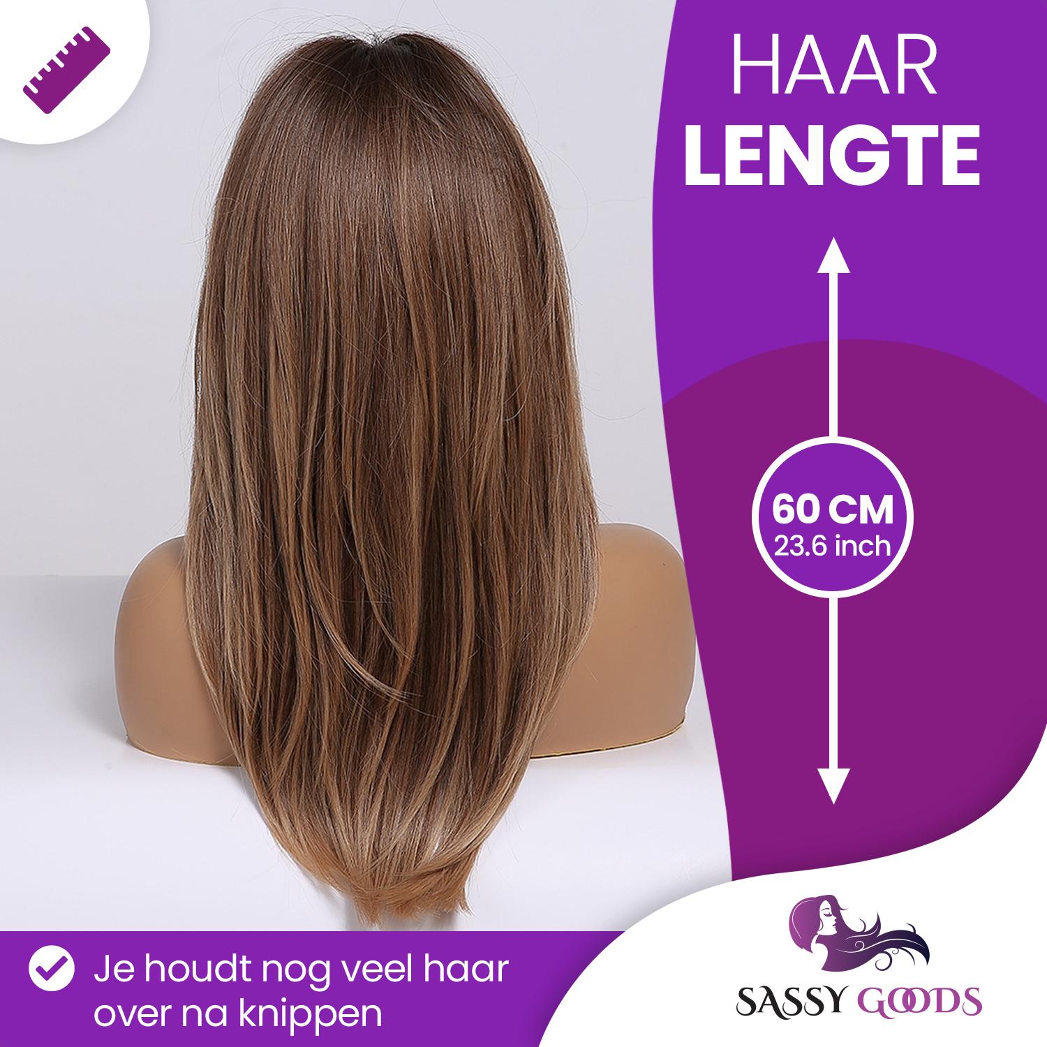 Licht Bruine Pruik met Lagen - 60 cm