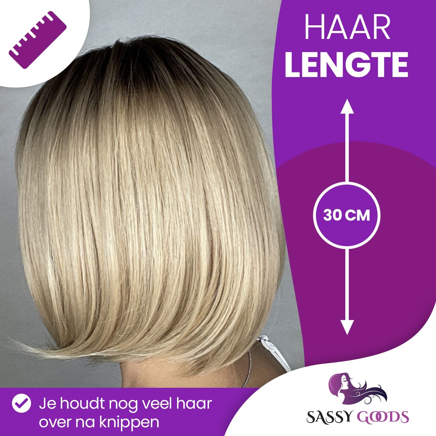 Blonde Pruik - Sassy Goods Pruiken Dames Kort Haar - Ombre - Wig - 30 cm Pruik Sassy Goods 