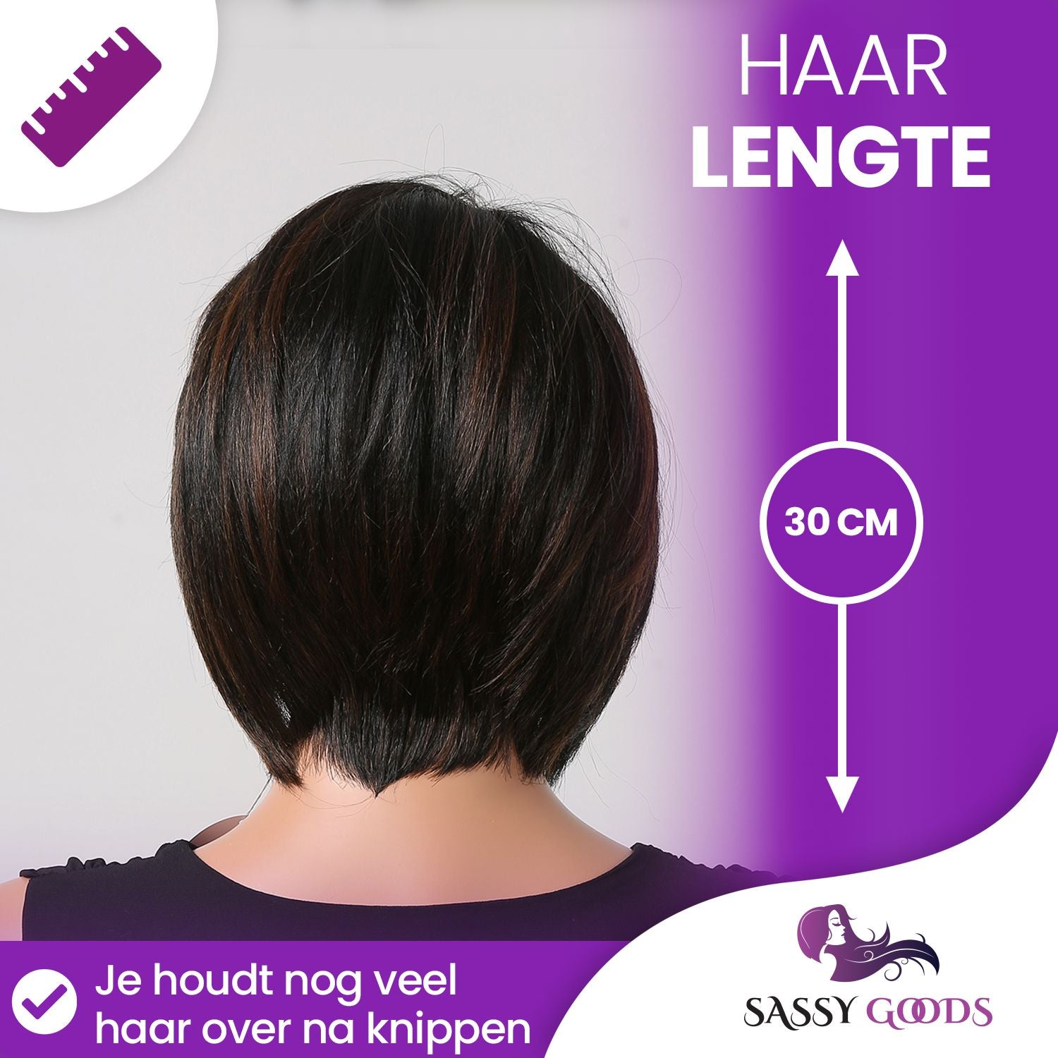 Lace Wig Zwart 30 cm Pruik Sassy Goods 