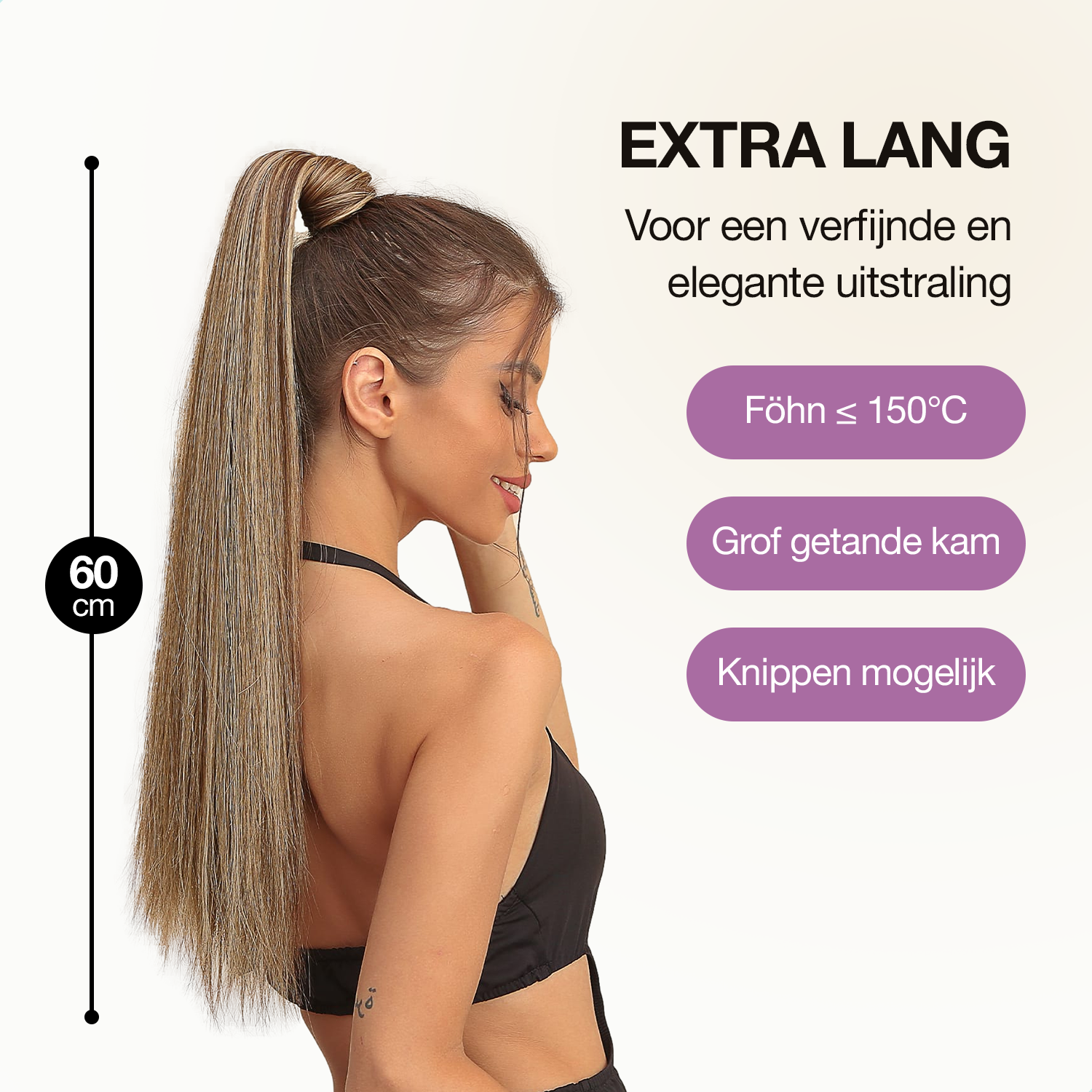 Wrap Around Ponytail Haar Extensions Paardenstaart Extension - As Bruin - Steil - 60 cm