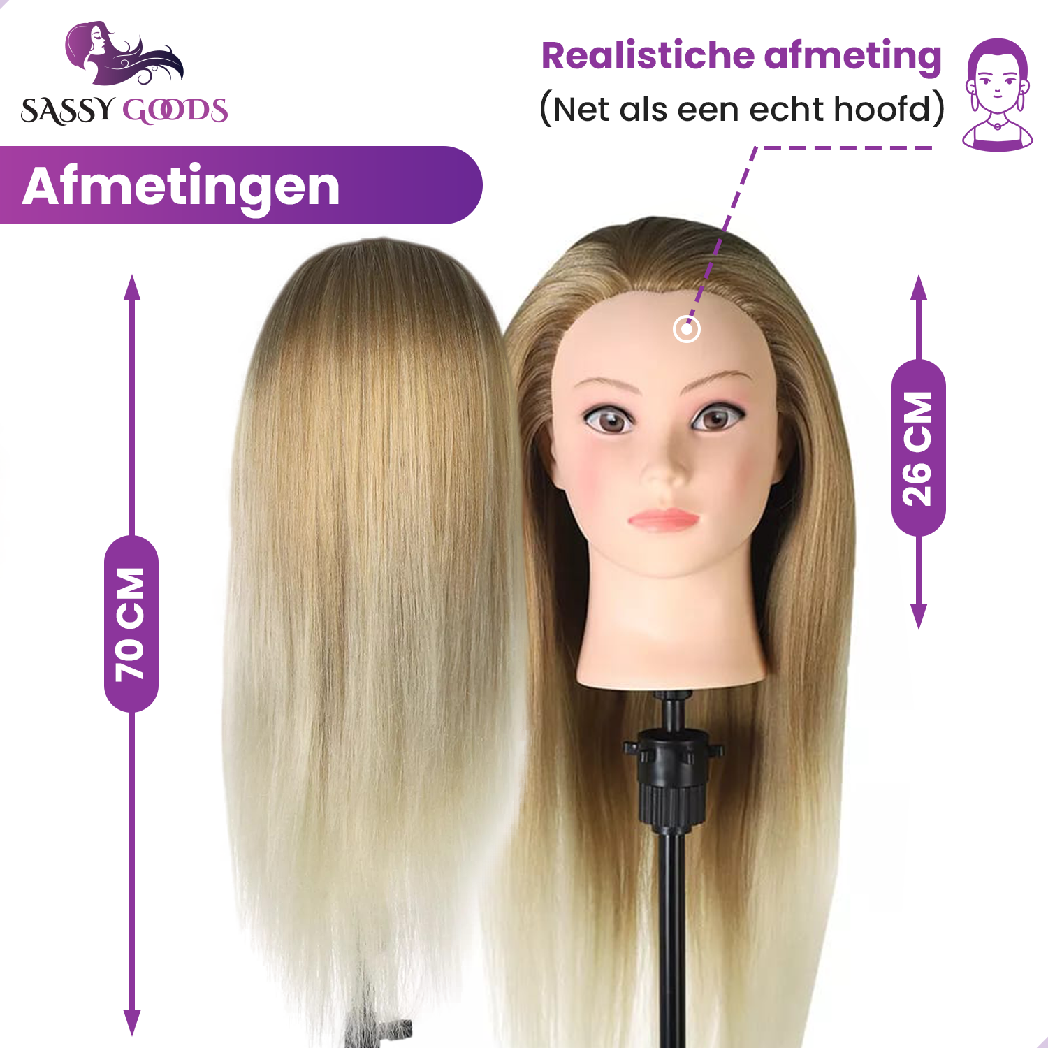 VORBESTELLUNG Übungskopf Friseurkopf mit Stativ &amp; Stylingzubehör - Goldbraunes Haar - 70 cm