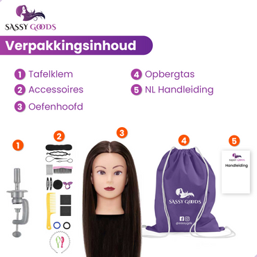 Oefenhoofd 80% Echt Haar Donkerbruin