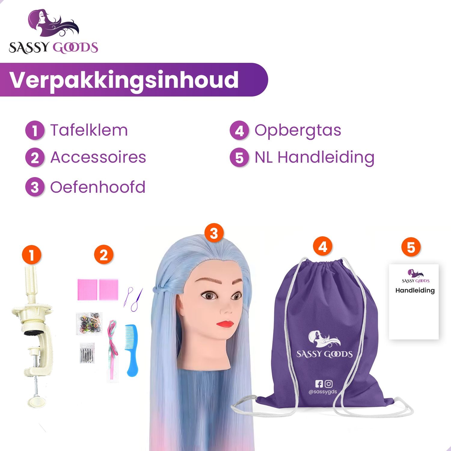 Oefenhoofd Kappershoofd Roze Blauw - 70 cm Oefenhoofd Sassy Goods 