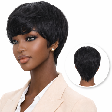 Pixie Pruik Zwart - 100% Human Hair