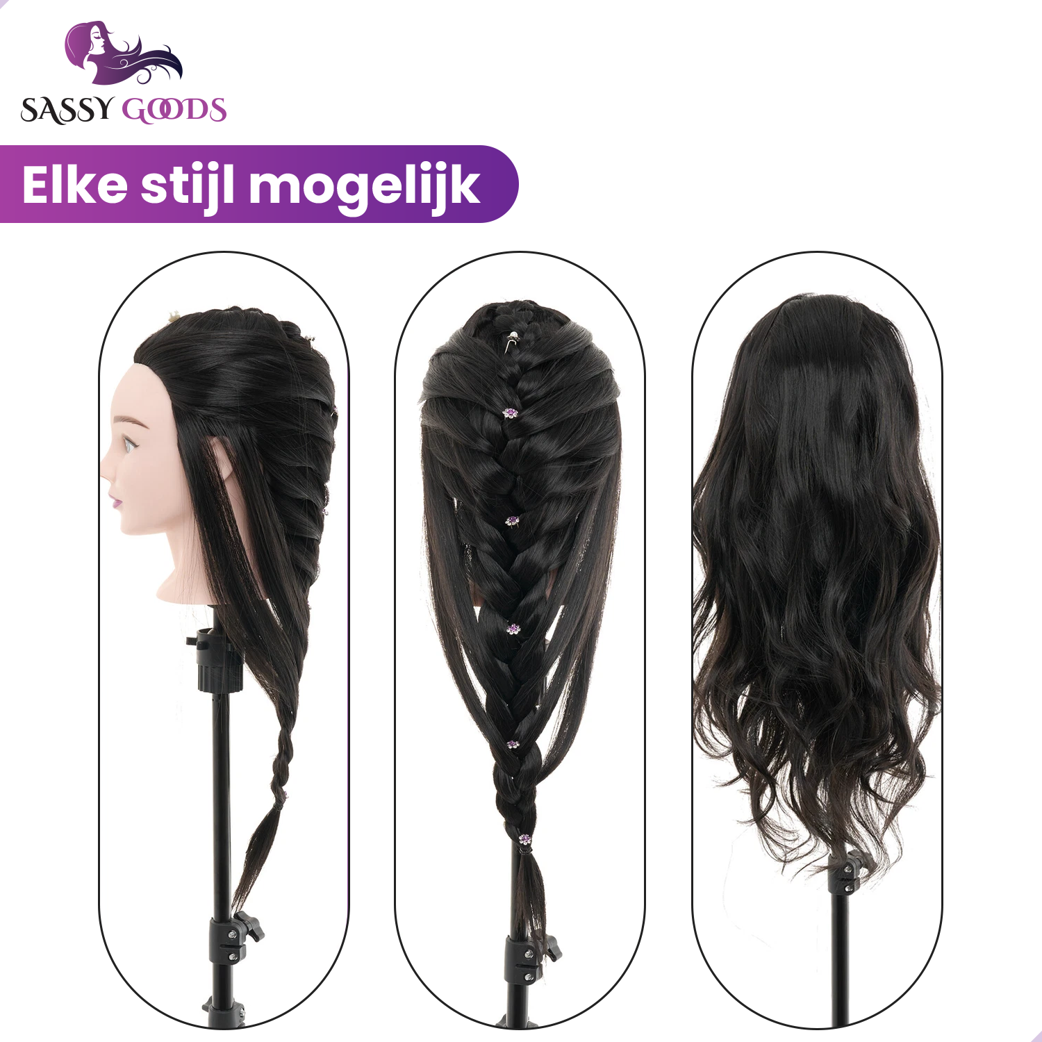 Zwart Oefenhoofd Kappershoofd 50% Echt Haar