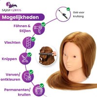 Oefenhoofd Kappershoofd Bruin 80% Echt Haar Oefenhoofd Sassy Goods 