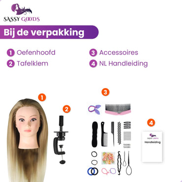 Luxe blond ombre kappershoofd oefenhoofd - incl. styling accessoires