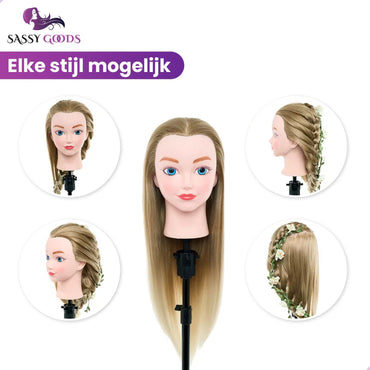 Kappershoofd oefenhoofd blond - incl. styling accessoires