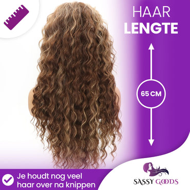 Prachtige bruine pruik met highlights - 65 cm