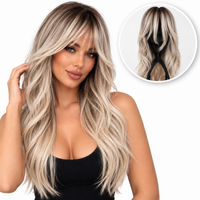 Blonde Pruik Ombre askleurig met pony