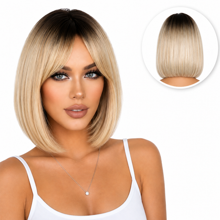 Blonde Pruik Kort met Pony - 30 cm