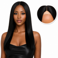 Premium zwarte v-part pruik van 100% human hair – 22 inch / 55 cm
