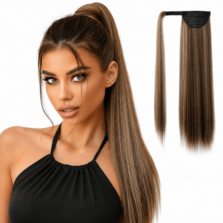 Premium as bruine ponytail hair extensions paardenstaart extension - 60 cm