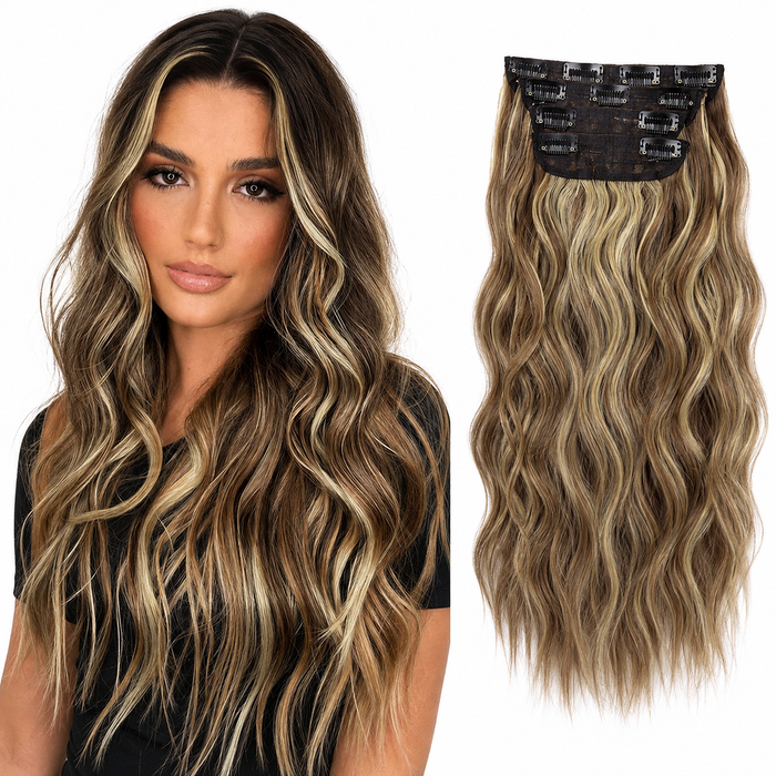 Premium clip in extensions bruin met highlights - 4 stuks - 50 cm
