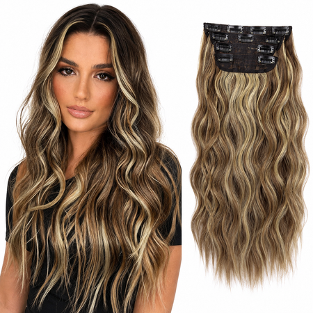 Premium clip in extensions bruin met highlights - 4 stuks - 50 cm
