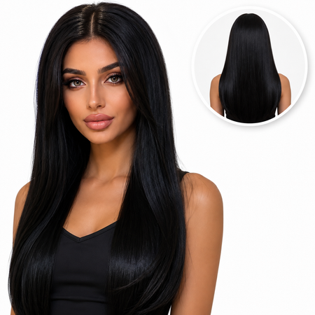 Luxe Zwarte Pruik Lace Front Wig Zwart Steil