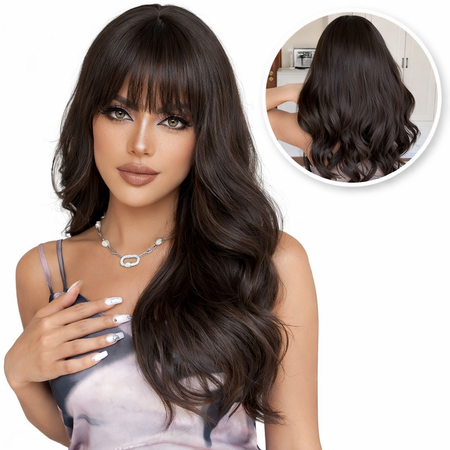 Kastanje Bruine Pruik met Pony - 60 cm