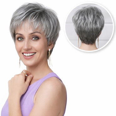 Pixie Pruik Zilver Grijs - Pruiken Dames 30% Echt Haar Human Hair