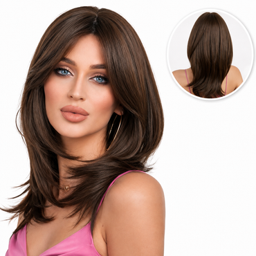 Chocolade bruine pruik met lagen - half lang haar - 50 cm