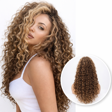 Bruine Highlights Krullen Pruik