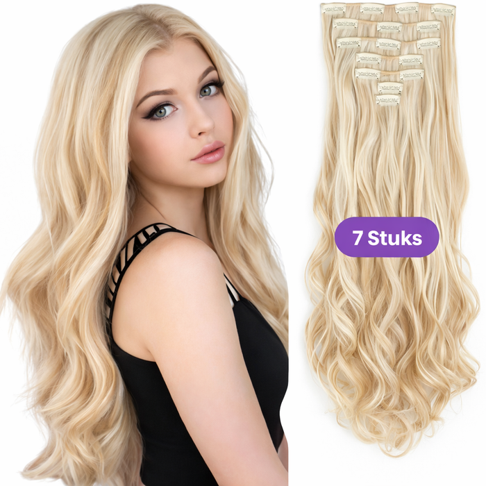 Premium blonde clip in hair extensions met highlights - 7 stuks