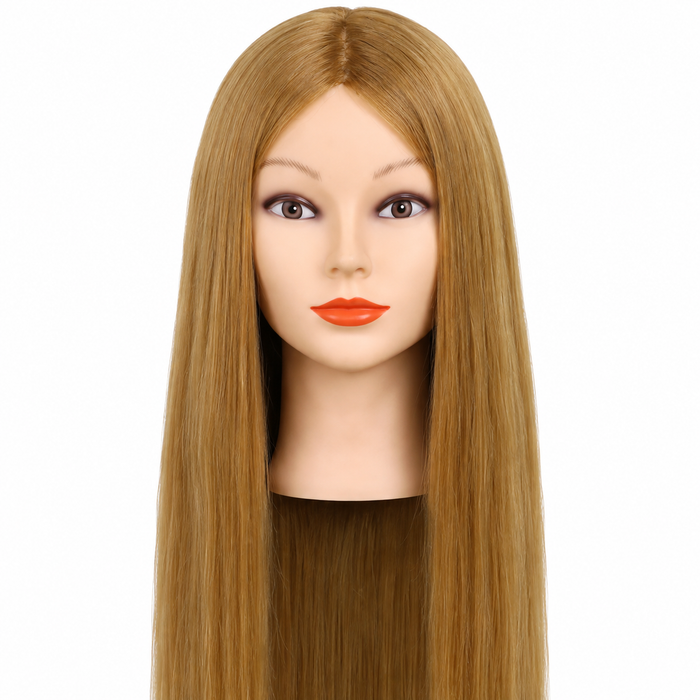 Oefenhoofd Kappershoofd 90% echt haar bruin - Incl. styling accessoires