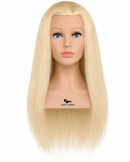 Premium blonde kapperspop met echt haar - schouders - inclusief statief