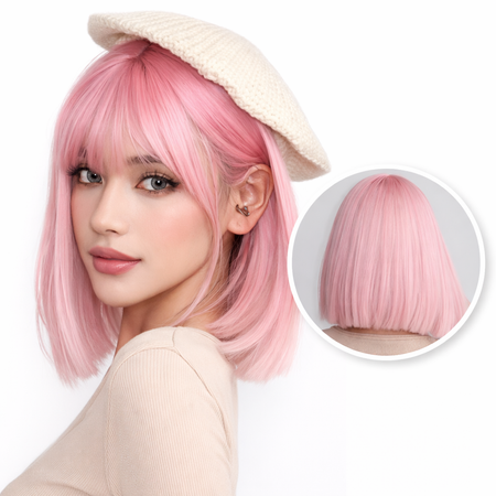 Licht Roze Pruik Kort - 35 cm