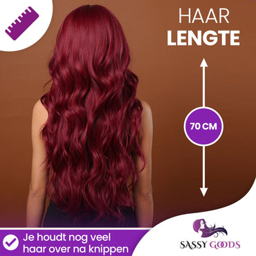Donker rode Pruik met Pony Pruik Sassy Goods Achterkant
