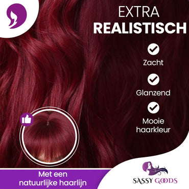 Donker rode Pruik met Pony Pruik Sassy Goods realistisch