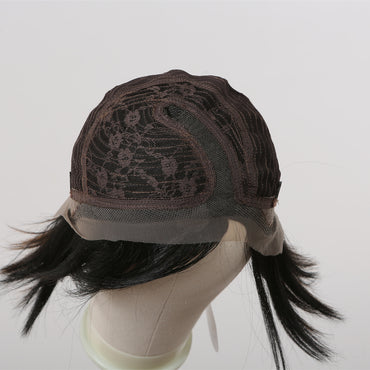 Luxe Pruik Lace Wig - Pruiken Dames Kort Haar - Haarwerk - Zwarte Pruik - 30 cm