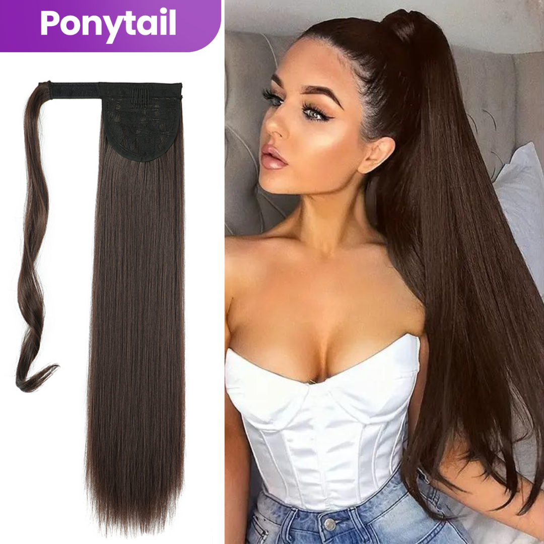 PRE-ORDER Ponytail Extensions Black Long Curly Wavy - Ponytail 65 cm