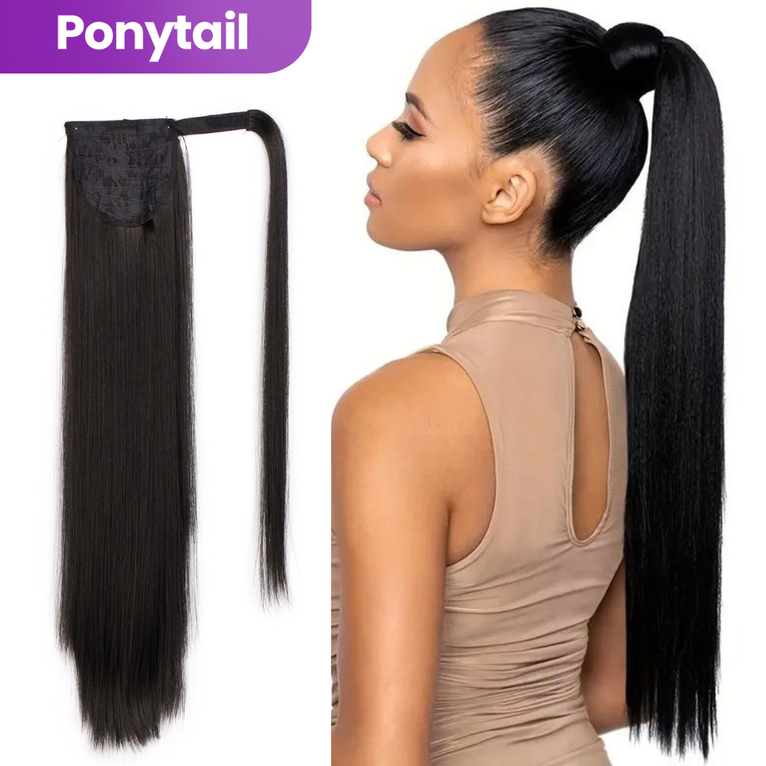 Ponytail Extensions - Paardenstaart - Zwart Steil Haar - 65 cm